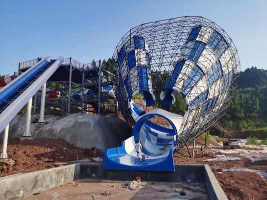 Abyss Slide AB-01 Fiberglass Water Slide with 4-Person Clover Raft and 18m Diameter Horn Body from 15m Platform
